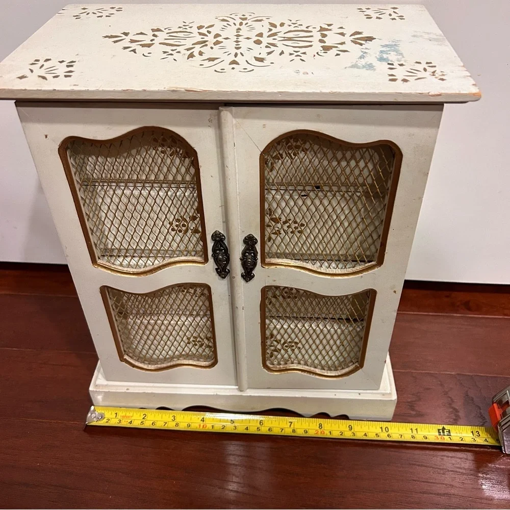 Vintage Jewelry Box French Provincial White Cabinet Music Box hand painted